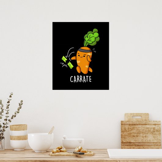 Carrate Funny Carrot Karate Pun Dark BG Poster (Küche)