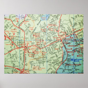 Carrboro und Chapel Hill, NC Vintag Map Poster
