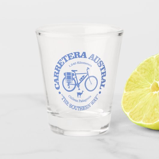 Carretera Austral (Fahrrad) Schnapsglas (Vorderseite)