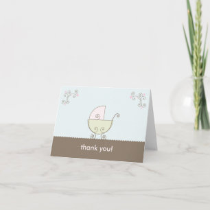 Carriage Baby Dusche Vielen Dank - Rosa und Grün Dankeskarte