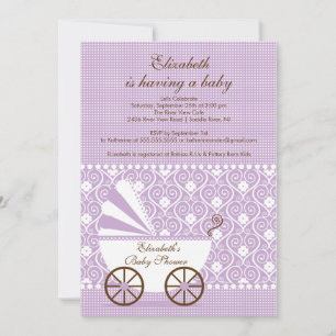 Carriage Baby Shooter Einladung Lavendel Girl
