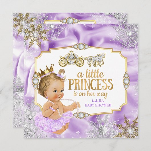 Carriage Princess Baby Dusche Lila Blonde Einladung (Vorne/Hinten)
