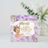 Carriage Princess Baby Dusche Lila Brünett Einladung (Stehend Vorderseite)
