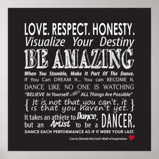 Carrie's Wall of Inspirational Dance Quotes - Schw Poster (Vorne)