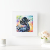 Carrion Crow 020924AREF111 - Watercolor Quadratische Wanduhr (Zuhause)