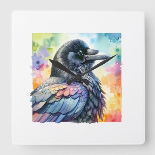 Carrion Crow 020924AREF111 - Watercolor Quadratische Wanduhr (Vorderseite)