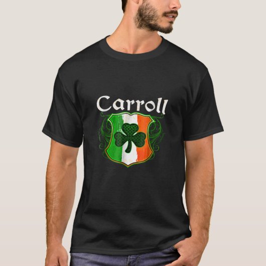 Carroll Surname Irish Nachname Kleeblatt Wappen Ir T-Shirt (Vorderseite)