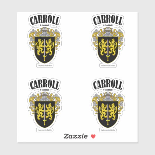Carroll Wappen Irish Translation & Meaning (x4) Aufkleber (Blatt)