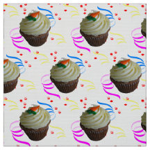 Carrot Cake Cupcake & Confetti Poly Weave Fabric