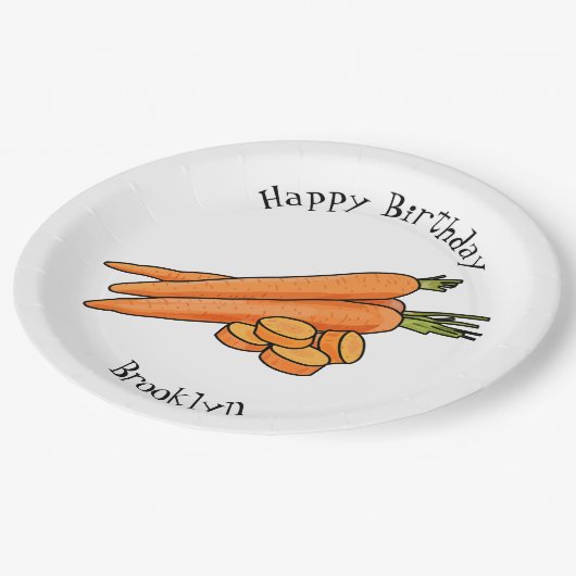 Carrot-Cartoon-Abbildung Pappteller (Schrägansicht)