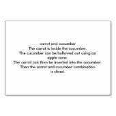 Carrot Cucumber Lesekarten für Erwachsene Tischnummer (Rückseite)