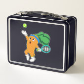 Carrot im Tennis mit Tennisschläger Metall Brotdose (Rückseite)
