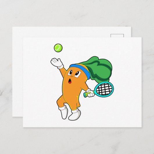 Carrot im Tennis mit Tennisschläger Postkarte (Vorne/Hinten)