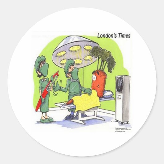 Carrot Operation Funny Medical Cartoon Runder Aufkleber (Vorderseite)