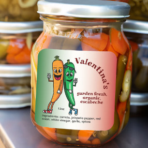 Carrot und Pepper Pals Cartoon Escabeche Pickle Quadratischer Aufkleber