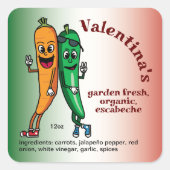 Carrot und Pepper Pals Cartoon Escabeche Pickle Quadratischer Aufkleber (Vorderseite)