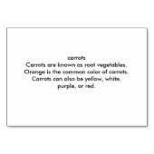 Carrots Food Reading Flashcards für Erwachsene Tischnummer (Rückseite)