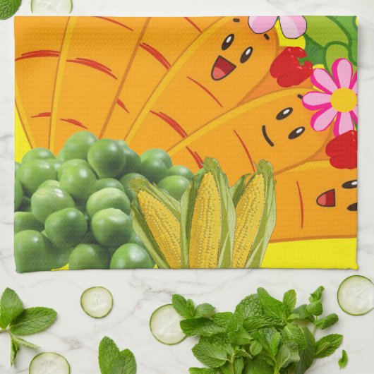 Carrots Pees Floral Kitchen Handtuch (Gefaltet)