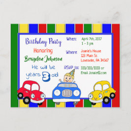 Cars Red Blue Green Boys Einladung zum Geburtstag