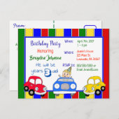 Cars Red Blue Green Boys Einladung zum Geburtstag (Vorne/Hinten)