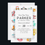 Cars Trucks Street Kids Transportation Geburtstag Einladung<br><div class="desc">Moderne Honk Beep Vroom Cruise auf über Polizei Auto Fahrrad Scooter School Bus Fire Truck Ice Cream Truck Mailman Postman Cars Trucks Street Kids Transportation Geburtstag</div>