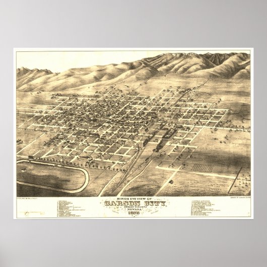 Carson City, NV circa 1875 "Bird's Eye" Karte Poster (Vorne)