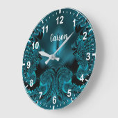 CARSON ~ WOW! Fraktal Muster Grün und Schwarz ~ Große Wanduhr (Winkel)