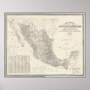 Carta allgemeine de la Republica Mexicana Karte Poster