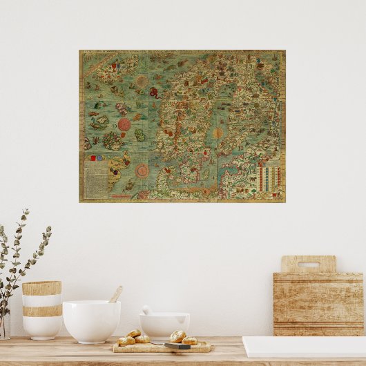 Carta Marina Karte Skandinaviens von Olaus Magnus Poster (Küche)