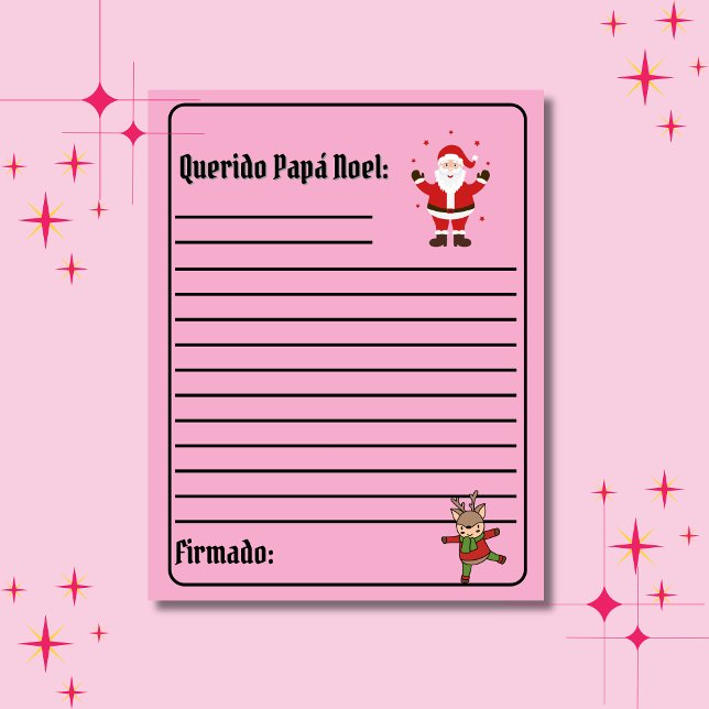 Carta Para Papa Weihnachten Rosa Brief an Santa Ma (Spanish Christmas letter to Santa. Personalized, custom text & name. Multilingual Project)