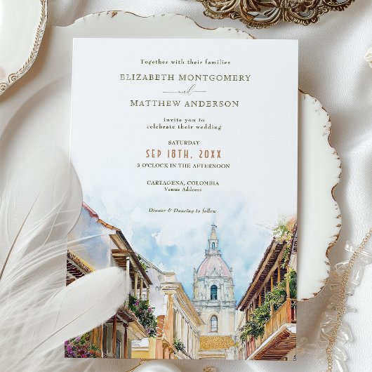 Cartagena Colombia Skyline Travel Wedding Einladung