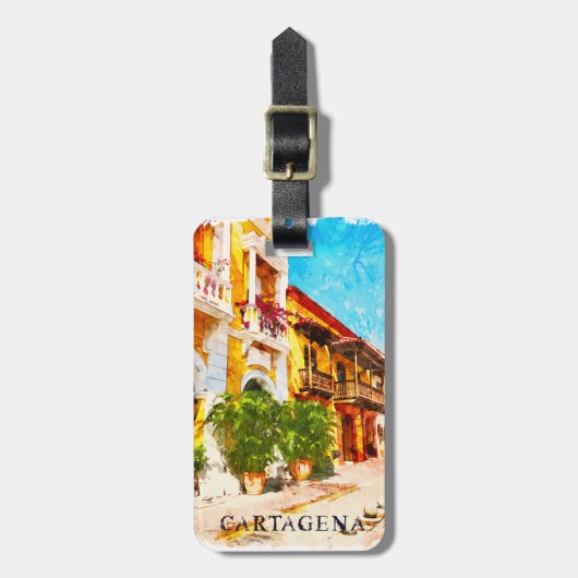 Cartagena Colombia Vintage Travel Gepäckanhänger (Vorderseite vertikal)