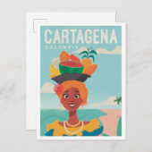 Cartagena Colombia Vintage Travel Illustration Postkarte (Vorne/Hinten)