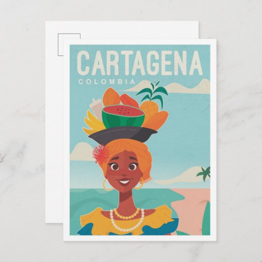 Cartagena Colombia Vintage Travel Illustration Postkarte (Vorne/Hinten)