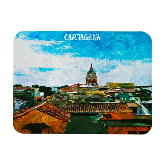 Cartagena Kolumbien Malerei Stadtansicht Magnet (Horizontal)