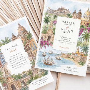 Cartagena Kolumbien Reise Aquarell Hochzeit Einladung