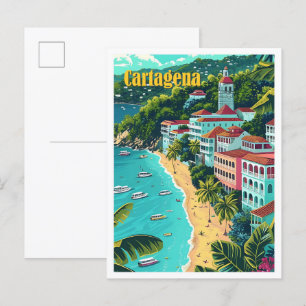 Cartagena Kolumbien Vintage-Kunst-Reiseillustratio Postkarte