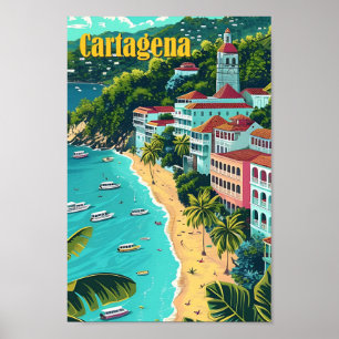 Cartagena Kolumbien Vintage Kunstreise Illustratio Poster