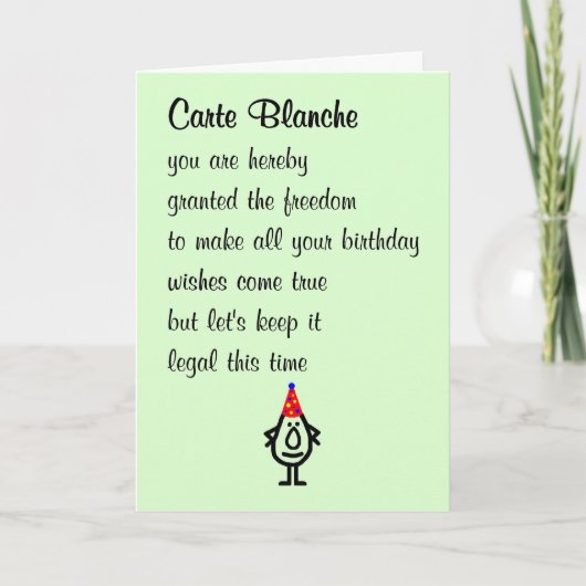 Carte Blanche A Funny Happy Birthday Gedicht Karte (Vorderseite)