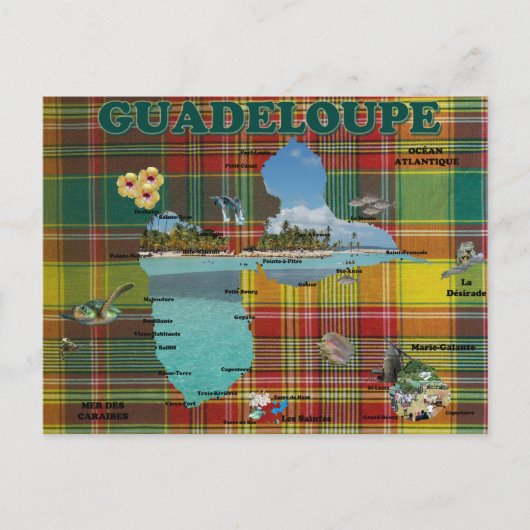 Carte de la Guadeloupe en madras Postkarte (Vorderseite)