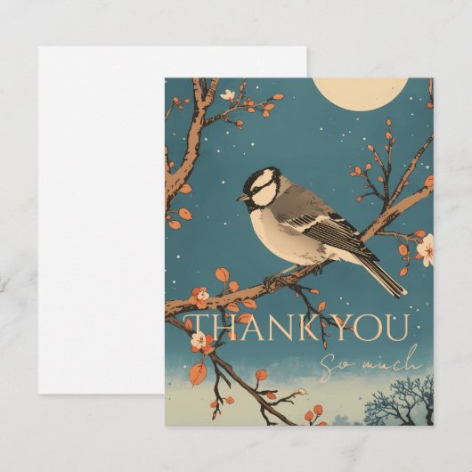 Carte De Remerciements Moonlit Bird on Blossom Bra Dankeskarte (Vorne/Hinten)