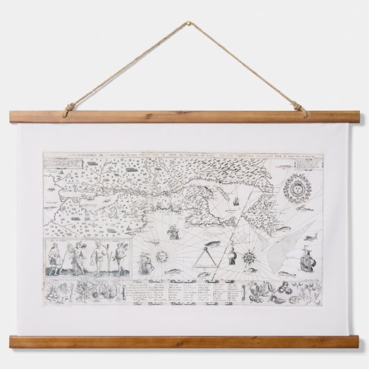 Carte Française Canada (Québec) par Champlain 1612 Wandteppich Mit Holzrahmen (Vorne)