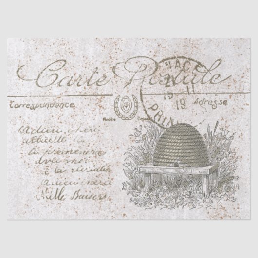 Carte Postale Französisch Script Beehive Skep Deco Seidenpapier (Vorderseite)