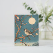 Carte Postale Moonlit Bird on Blossom Branch Postkarte (Stehend Vorderseite)