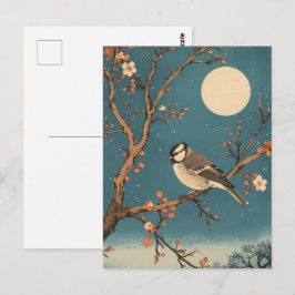 Carte Postale Moonlit Bird on Blossom Branch Postkarte