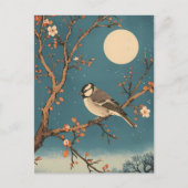 Carte Postale Moonlit Bird on Blossom Branch Postkarte (Vorderseite)