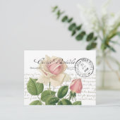 Carte Postale Pink Rose Französische Schrift Vinta Postkarte (Stehend Vorderseite)