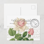 Carte Postale Pink Rose Französische Schrift Vinta Postkarte (Vorne/Hinten)