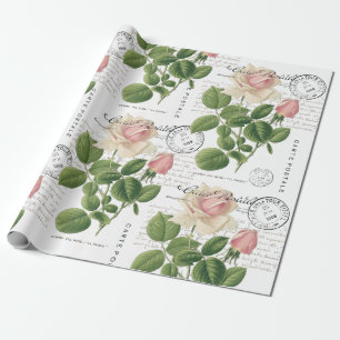 Carte Postale Pink Rose Französisches Drehbuch Vi Geschenkpapier