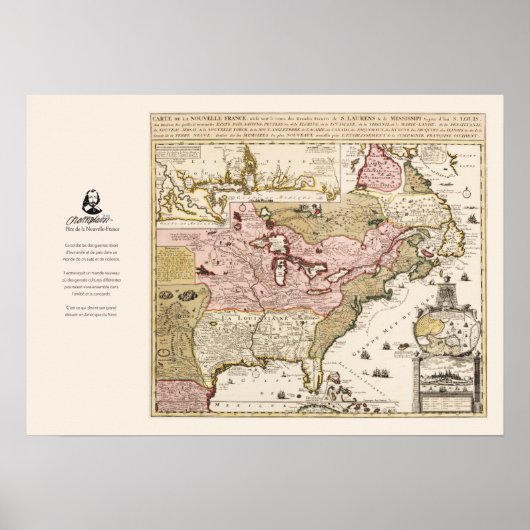 Carte Québec Nouvelle-France Amérique par Français Poster (Vorne)